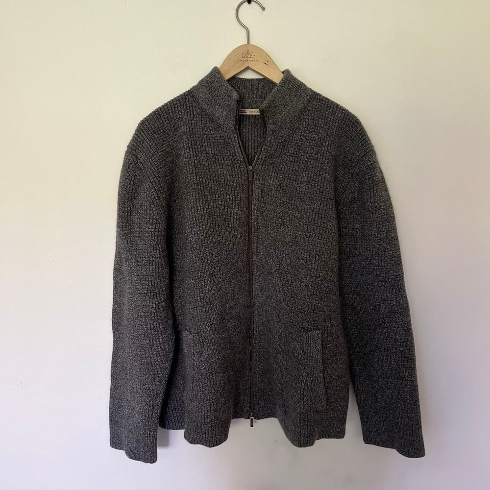 Maurizio Baldassari Mens 3XL Virgin Wool Full Zip Cardigan Sweater Grey Italy